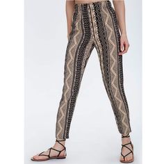 A Pair Of Lightweight Woven Pants Featuring A Geo Print, Elasticized High-Rise Waist, And A Tapered Leg. - This Is An Independent Brand And Not A Forever 21 Branded Item. Content + Care - 100% Polyester - Hand Wash Cold Size Medium Taupe/Black New, Never Worn. With Tags! Stretch Bottoms From Forever 21, Forever 21 Stretch Long Pants, Forever 21 Fitted Bottoms With Elastic Waistband, Fitted Forever 21 Bottoms With Elastic Waistband, Forever 21 Casual Straight Pants, Forever 21 High-waisted Stretch Pants, Forever 21 Stretch High-waisted Pants, Forever 21 High-waisted Summer Pants, Forever 21 Fitted Straight Leg Bottoms