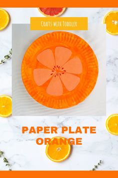 paper plate orange craft with toddler on it