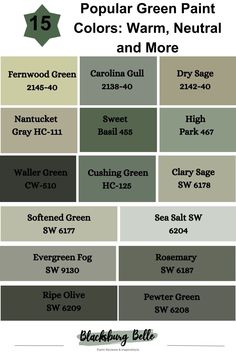 the color chart for popular green paint colors warm neutral and more, including gray sage