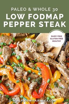 the cover of paleo and whole 30 low fodmap steak with peppers