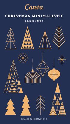 christmas minimalistic elements in gold and blue on a dark background with the words canva