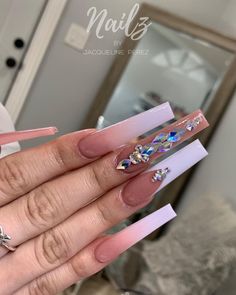 Flare Nails, Acrylic Nails Nude, Long Square Nails, Tapered Square Nails, Cute Acrylic Nail Designs, Kawaii Nails, Pink Acrylic Nails