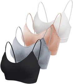 KCDDUMK 4 Pieces Cami Bras - Women's V-Neck Padded Seamless Straps Bralette Everyday Basic Sleeping Bra Sleeping Bra, Cami Bra, Sleep Bra, Cute Bras, Everyday Bra, Seamless Bra, Padded Bras, Style Blog