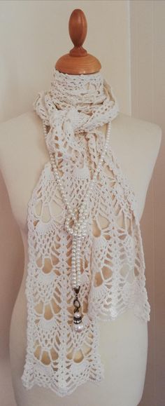 Scarf CROCHET Pattern Crochet Lace Scarf Pattern Pineapple | Etsy Elegant Crochet Top For Beach, White Bohemian Crochet Lace Patterns, Elegant Lace Crochet Top With Open Knit, Lace Scarf Pattern, Crochet Lace Scarf Pattern, Crochet Lace Scarf, Crochet Scarfs, Winter Crochet, Elegant Shawl