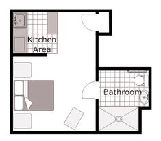 the floor plan for a two bedroom apartment with an attached kitchen and living room area