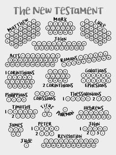 the new testament chart with numbers and symbols in black on a white background, as well as