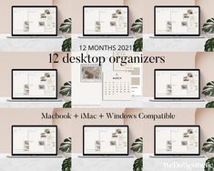 twelve desktop computer screens with the text 12 months 2021 desktop organizers