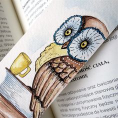 an open book with two owls sitting on top of it