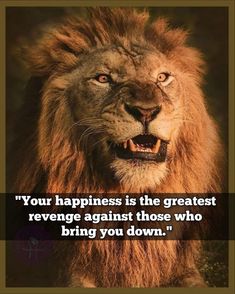 a lion with the quote your happiness is the greatest revenge against those who bring you down