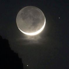 the moon is visible in the night sky