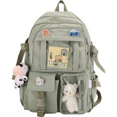 Package Include:1x Kawaii Backpack(3pcs Pins,1 Pcs Bear Pendant,1 Pcs Cow Pendant,As The Main Picture Shows).,All Accessories Removable & Diy Kawaii Aesthetic Backpack School Bag With Large Capacity,43*31*13 Cm/17.3*12.2*5.14 Inch,2 Side Pockets,3 Front Pockets,1 Back Zipper Pocket. Padded Back Panel And Adjustable Shoulder Straps, You Can Adjust Its Length To Suit Your Height And Body Construction,Provide Good Shoulder Protection. High Density Waterproof Nylon Fabric,Sturdy,Durable,Easy To Clea Backpack With Pins, Aesthetic Backpack, Kawaii Backpack, Student Bag, Kawaii Accessories, Cute Backpacks, Student Backpacks, Yurt, Small Backpack