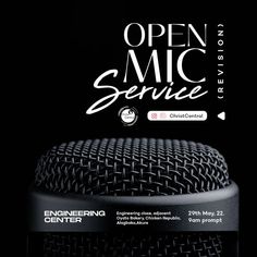 an open mic service flyer with a microphone