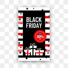 a black friday sale poster with red and white stripes on the bottom, which has a gift