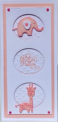 an elephant and giraffe card with the words happy father written in pink on it