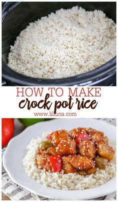 how to make crock pot rice in the slow cooker with text overlay