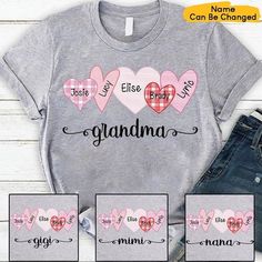 Customize: Mom or Grandma will feel so proud wearing this shirt made just for her or as Grandma gift. This shirt is everything you've dreamed of and more. This adorable shirt can be customized for anyone with any title. Perfect Gift: A great for Mom or Grandma the rest of the family and make ideal birthday, anniversary, Mother's Day,Happy 4th of July, Independence Day, Christmas, St Patrick's Day and Halloween presents. They're just as much fun to give as a gift than they. Great as Birthday gift Gifts For Nana, Nana Grandma, Kids Names, Grandma Shirts, Nana Gifts, Heart Shirt, Art T Shirt, Personalized Shirts, Grandma Gifts