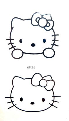 two drawings of hello kitty faces on white paper