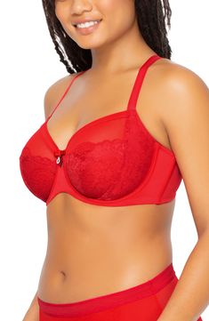 With enough coverage to wear under T-shirts, this lace-and-mesh bra gives a natural-looking boost and underwire support to your curves. 85% nylon, 15% spandex Hand wash, line dry Imported Padded Lace Underwire Bra, Underwire Bra With Lace Closure, Full Cup Nursing Bra With Lace Closure, Mesh Bra, Lace Underwire, Underwire Bra, Hand Wash, Nordstrom, Spandex