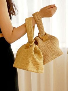 Casual Simple Weave Handbag KHAKI-FREE SIZE Bohemian Bags, Bag Women Fashion, Purse Fashion, Woven Handbags, Wicker Bags, Handbag Pattern, Crochet Purse, Rattan Bag, Effortless Chic