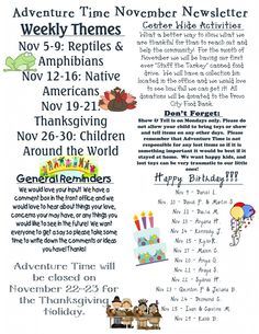 an advertisement for the children's thanksgiving event with pictures of turkeys and other holiday items