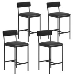 four black leather chairs with metal frame and backrests, all in different positions