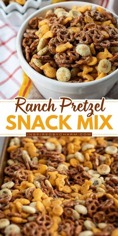 Looking for a Holiday party snack? Try this ranch snack mix! It's quick and easy to make. Enjoy a crunchy and zesty snack with the BEST ranch pretzel snack mix! Cheetos Snack Mix Recipe, Orville Redenbacher Oil Snack Recipe, Fall Snack Mixes Savory, Zesty Snack Mix Recipes, Ranch Mix Snacks, Ranch Check Mix Recipes, Seasoned Snack Mix Recipe, Orville Redenbacher Snack Recipe, Ranch Snack Mix Recipes