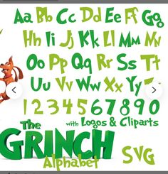 the grin font and numbers are all green with letters that appear to be in different languages