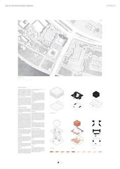 an architectural diagram shows the various sections of a building and its surroundings, including several different areas