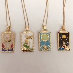 Tarot Painting, Necklace Sun And Moon, Sun And Moon Pendant, Mystic Jewelry, Vintage Tarot, Necklace Sun, Indie Jewelry, Necklaces Gold