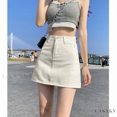 Lasaky - Elegant White High-Waisted Mini Skirt Elegant Skirt, Types Of Skirts, Olivia Mark, Denim Skirt, Mini Skirt, Mini Skirts, High Waisted, Skirt, White