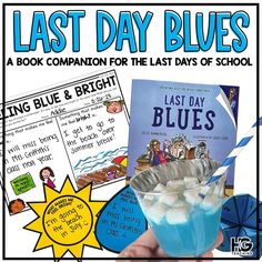 a book companion for the last days of school with blue and white liquid in it