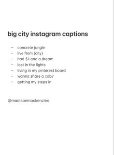 the big city instagram captions