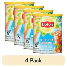 four cans of lipton iced tea are shown with the text,'4 pack '