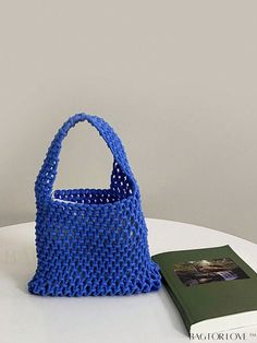 BagForLove - Chic Hollow Out Mini Crochet Bag with Top Handle â Essential for Vacation Trendy Large Capacity Blue Crochet Bag, Trendy Blue Crochet Bag For Spring, Trendy Blue Crochet Tote Bag, Blue Rectangular Crochet Bag For Spring, Rectangular Blue Crochet Bag For Spring, Spring Blue Rectangular Crochet Bag, Blue Crochet Shoulder Bag With Large Capacity, Blue Crochet Tote Bag For Shopping, Blue Crochet Bag With Large Capacity For Daily Use