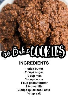 no bake cookies recipe on a white plate