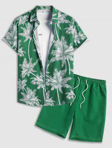 Tropical Coconut Tree Print Short Sleeve Hawaiian Shirt And Casual Shorts Two Pieces Set In LIGHT COFFEE | ZAFUL 2023 Shorts For Summer, Drawstring Waist Shorts, Shirt And Shorts, Coconut Tree, Green Shirt, Short Shirts, Tree Print, Drawstring Shorts, Printed Pants