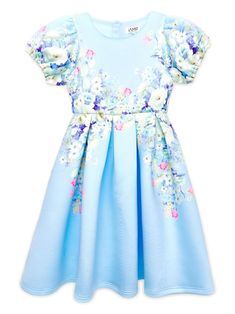 sky blue/multicolour all-over floral print round neck short sleeves flared skirt pleat detailing concealed rear zip fastening straight hem Girls Blue Dress, Blue Print Dress, Festive Collection, Flower Print Dress, Pleated Midi Dress, Girls Wardrobe, Girls Party, Blue Midi Dress, Style Statement