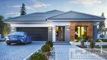 a blue car is parked in front of a house with two cars on the driveway