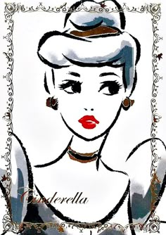 a drawing of a woman's face in black and white, with red lipstick