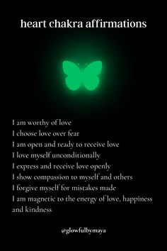 a green light with the words heart chakra affirmationss written below it