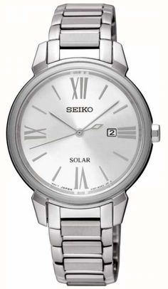 Seiko SUT323P1 - In stock. Sleek but shapely, you will always look on point with this timepiece, which comes in a stainless-steel monotone for an extra slick shimmer on the wrist. The watch has a circular case with some chic lugs connecting it to a bracelet with nice attention-to-detail giving some attractive angles that catch the light. Features a solar powered movement, and date display.. Official Seiko UK retailer. The Seiko SUT323P1 comes with free delivery, 2 year guarante Seiko Ladies Watch, Grand Seiko Quartz, Serica Watches, Seiko Snk809, Grand Seiko Sbgw231