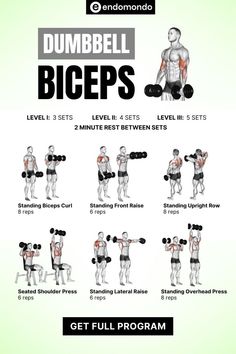 the dumbbell biceps workout guide for beginners is shown in this image