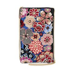 Ornate floral-patterned clutch purse with beaded embroidery and a gold chain strap. Beaded Evening Crossbody Bag, Embroidered Crossbody Evening Bag, Party Crossbody Bag With Beaded Details, Luxury Beaded Crossbody Bag, Elegant Multicolor Beaded Bag, Chain Strap Top, Big Handbags, Mary Frances, Purse Gift