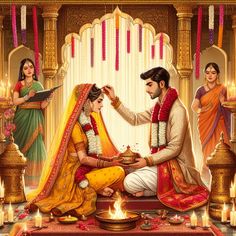 a painting of a couple getting married in india