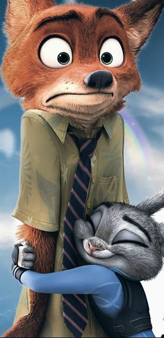 a cartoon character is holding an animal wearing a tie and shirt with his eyes wide open