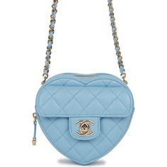 This CC In Love Heart Clutch with Chain is in blue lambskin leather with light gold tone hardware and features a front flap with signature CC turnlock closure, half moon back pocket, zip top closure and an interwoven light gold tone chain link and blue leather shoulder strap.The interior is lined in blue fabric.Collection: 31-seriesOrigin: FranceCondition: New and never worn (plastic on hardware)Accompanied by: Chanel box, Chanel dustbag, carebook, ribbon and COA cardMeasurements: 5" width x 4.5" height x 1.5" depth; 20" strap drop Heart Clutch, Chanel Box, Handbag Wallet, Wallet Accessories, Zip Top, Lambskin Leather, Half Moon, Fabric Collection, Blue Fabric