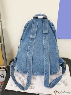 Bird in Bag - Solid-Colored Denim Backpack with Etching Denim Backpack, Medium Backpack, Style Preppy, College University, Classic Backpack, Fabric Bag, Bird In Bag, Save The Planet, High School Students