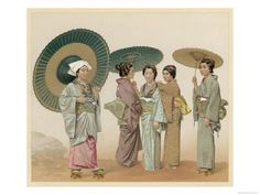 size: 24x18in Giclee Print: Five Japanese Women in Traditional Costume : Entertainment Dance Reference, Japanese Parasol, Japanese Costume, Paper Umbrellas, Japan History, Traditional Kimono, Art Japonais, Japanese Women, Antique Prints