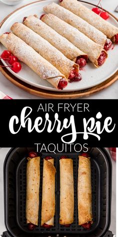 air fryer cherry pie taquitos on a plate