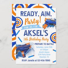 Dart Party Birthday Invitation.
Ready to be personalized with your info! Nerf Party Food, Nerf Birthday Invitations, Nerf Party Invitations, Nerf Birthday Party, Nerf Party, 10th Birthday Parties, Welcome To The Party, 9th Birthday, 6th Birthday